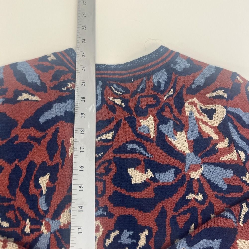 Woolovers Cardigan Sweater Womens Medium Blue Red Floral Full Zip‎ Wool Cotton - Picture 14 of 16